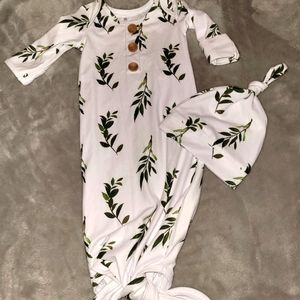 Caden Lane olive knotted gown and hat